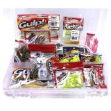 Lot: Plastic tackle case with assorted bait
