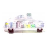 Lot: Plastic tackle case with assorted hooks/