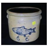 J. Fisher, Lyons NY #1 stoneware crock with