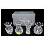 4- Waterford crystal posy vases, 3 3/4" to 4 1/4"