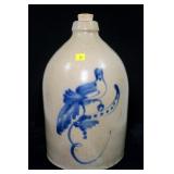 Stoneware #2 jug with cobalt blue bird design