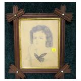 Victorian print of a boy, 10" x 8", framed