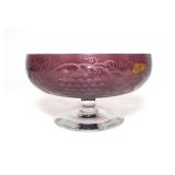 Amethyst Art Glass pedestal bowl with etched