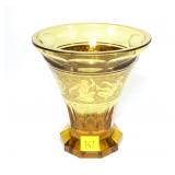 Amber Art Glass vase with gold decorative