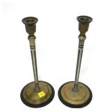 Pair of Art deco mixed metal candlesticks, 11.5",