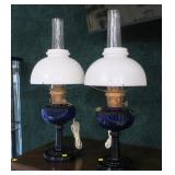2- Alladin Nu-type Model B cobalt kerosene lamps