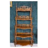 Walnut what-not 5-shelf unit, 32" W x 12" D x 64"H