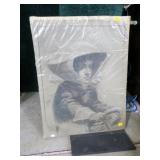 Pencil sketch, woman at steering wheel signed CSF