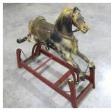 Victorian wood rocking horse leather saddle,