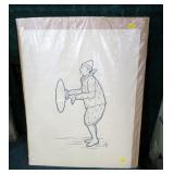 Pen and ink clown, signed CSF 1909, 23" x 18"