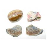 Lot, 4 pieces agate, 1 is polished egg