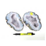 Lot, 2 mostly clear quartz geodes, polished,