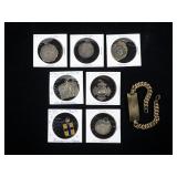 Lot, 7 silver pendants and gold filled bracelet,