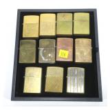 Lot, 11 Zippo lighters: gold, brass or copper