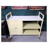 Bamboo rolling cart with 2 doors and 2 shelves,