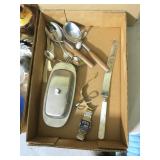 Lot, watches, flatware, butter dish, brides knife