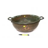 Copper two-handled candy kettle, hole at bottom,