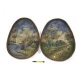 Lot, 2 oil paintings on oval baskets