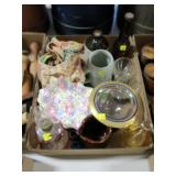 Lot, bottles, lamp, pitcher, cream and sugar, misc