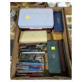 Lot, ballpoint pens and empty pen boxes