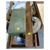 Lot, wood bench, slicer, goblet, misc