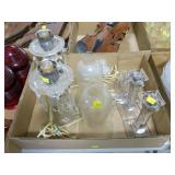 Lot, candlestick pair and glass lamp with