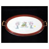 Mahogany serving tray with needlepoint, 26" L