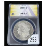 1885-O Morgan dollar, ANACS slab certified MS-62