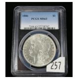 1886 Morgan dollar, PCGS slab certified MS-63