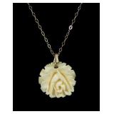 14K Yellow gold 16" chain with carved rose