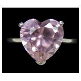 Sterling silver large heart shape pink CZ in