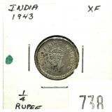 1943 India 1/4 rupee