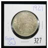 1921 Morgan dollar, gem BU