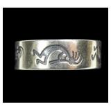 Sterling silver Kokopelli design band ring, size 7