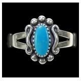 Sterling silver dentil set turquoise ring in split