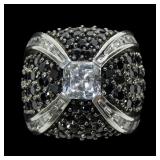 Sterling silver black and white pave, square and