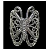 Sterling silver filigree butterfly ring, size 7
