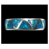 Sterling silver band ring with lab blue opal