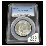 1962-D Franklin half dollar, PCGS slab certified