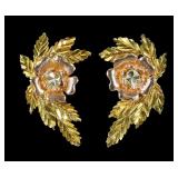14K Tricolor gold floral post earrings, 2.1 grams