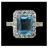 Sterling silver gold wash emerald cut blue topaz