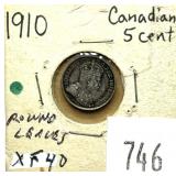1910 Canadian 5 cent silver