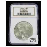 1922 Peace dollar, NGC slab certified MS-65