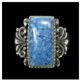 Sterling silver dentil set cabochon sodalite ring