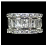 Sterling silver round and coffin cut CZ 3-row
