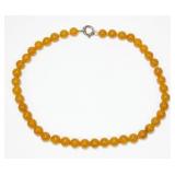 18" Yellow jade bead necklace with sterling silver