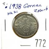 1938 German 2 marks silver