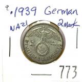 1939 German 2 marks silver