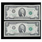 x2- $2 Federal Reserve note, series of 1995/2013,