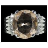 Sterling silver oval cut pale peach stone ring